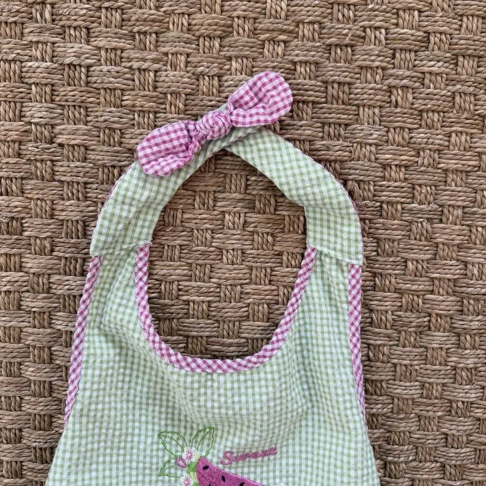 B.T. Kids Vintage Girl’s Dress Pink & Green Gingham Seersucker Watermelon Sz 5